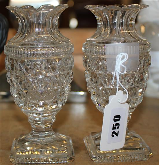 Pair of cut glass spill vases
